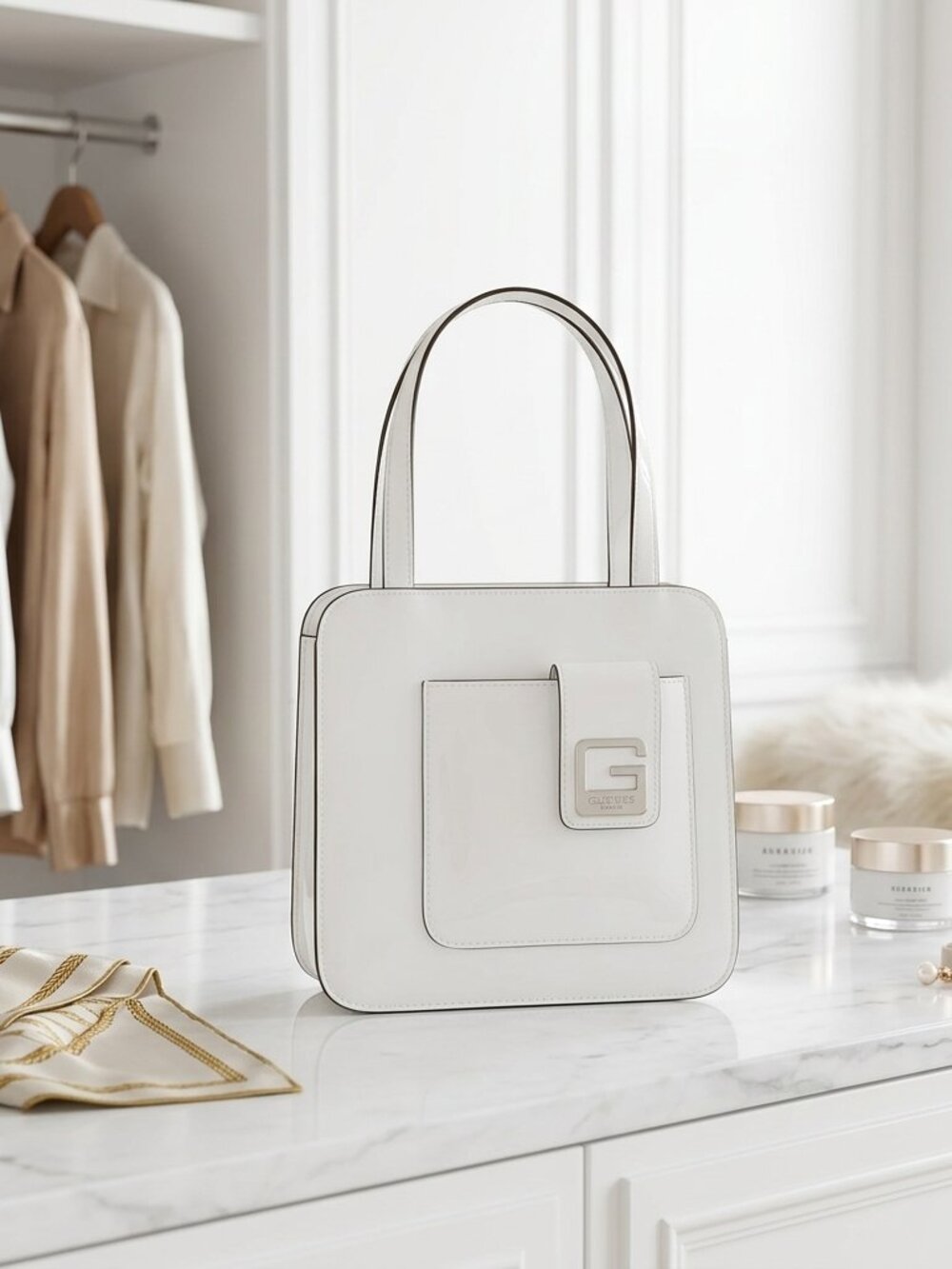 White 90's Guess Patent Leather Purse